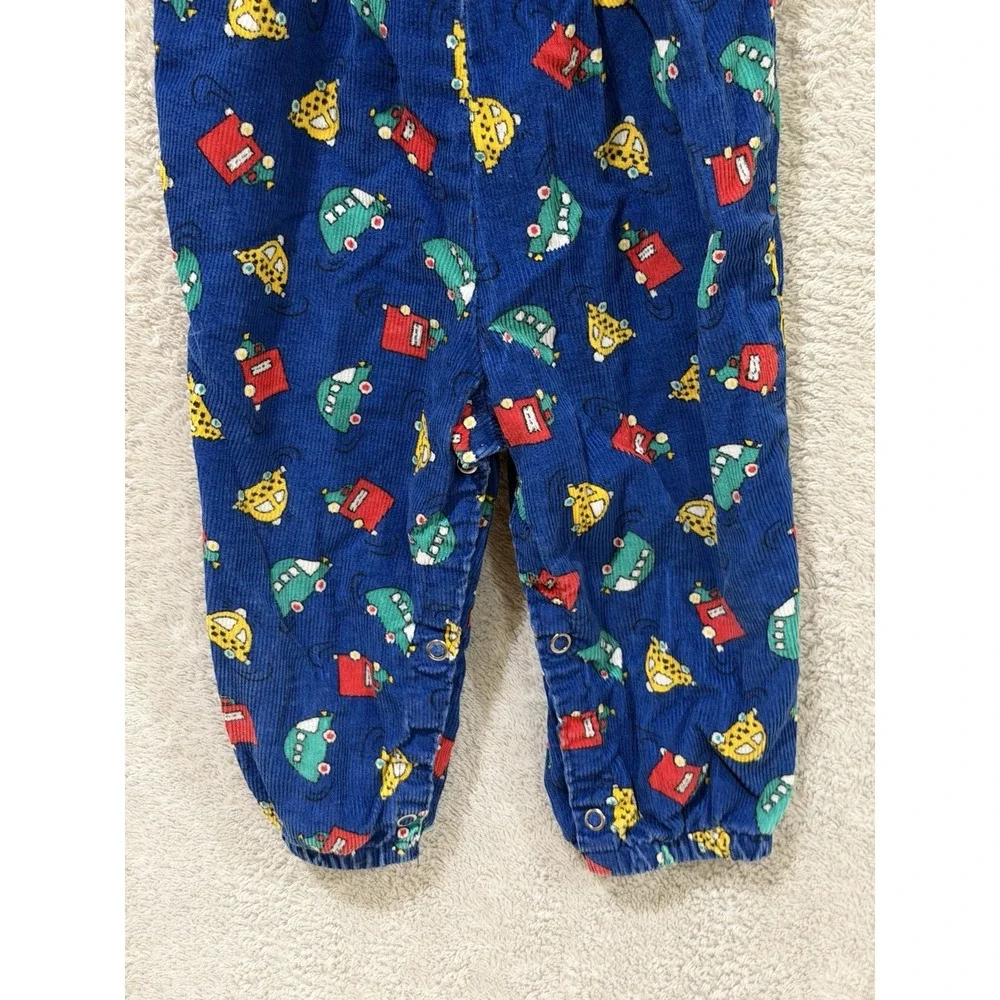 Vintage Toddletime Kids Blue Corduroy Cars Trucks Overalls Size 12 Months USA